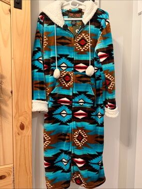 Women's Sherpa-Lined Hooded Coat - Turquoise Aztec